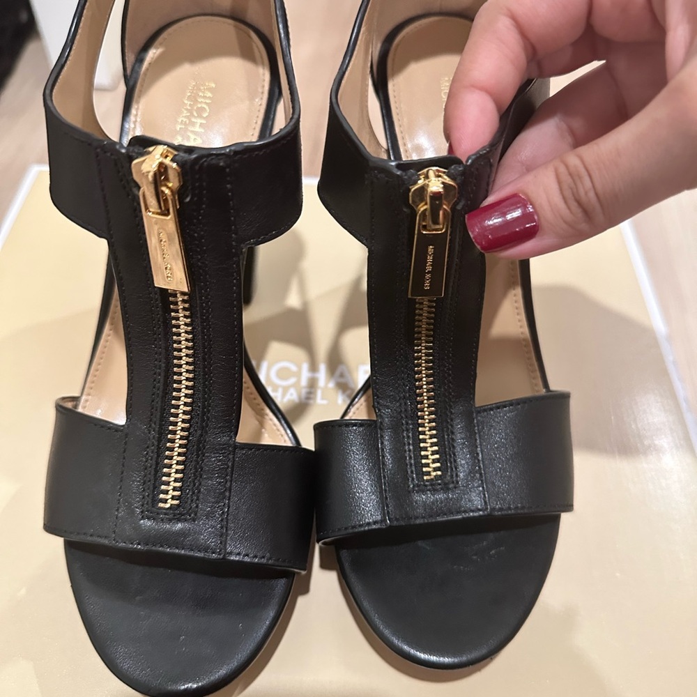 Michael Kors Black and Gold Heeled Sandals